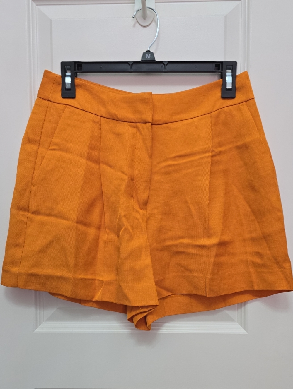 Express High-Waist Pleat-Front Shorts in Vibrant Orange